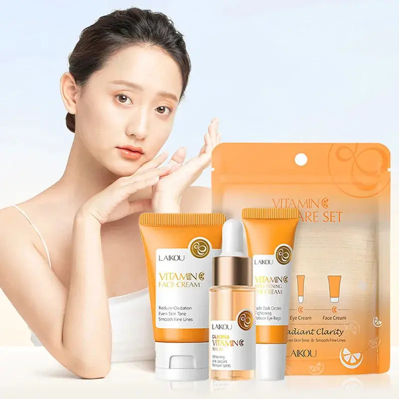 LAIKOU Vitamin C Skin Care Sets 3pcs Face Cream Serum Eye Cream Moisturizing Anti Wrinkles Facial Care Kit by All Mart Bristol Ltd
