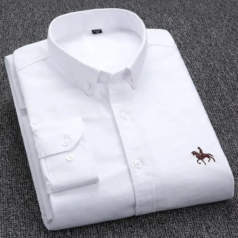 Cotton Oxford Shirt For Mens Long Sleeve Plaid Striped Casual Shirts Male Pocket Regular-Fit Button-Down Work Man Shirt S~6XL by All Mart Bristol Ltd