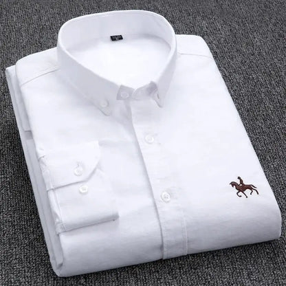 Cotton Oxford Shirt For Mens Long Sleeve Plaid Striped Casual Shirts Male Pocket Regular-Fit Button-Down Work Man Shirt S~6XL by All Mart Bristol Ltd