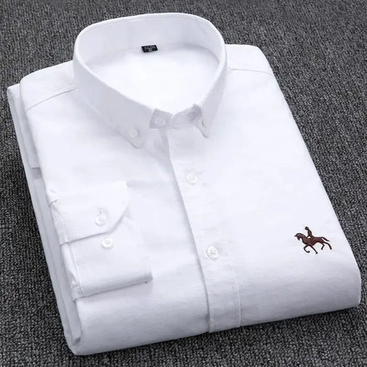 Cotton Oxford Shirt For Mens Long Sleeve Plaid Striped Casual Shirts Male Pocket Regular-Fit Button-Down Work Man Shirt S~6XL by All Mart Bristol Ltd