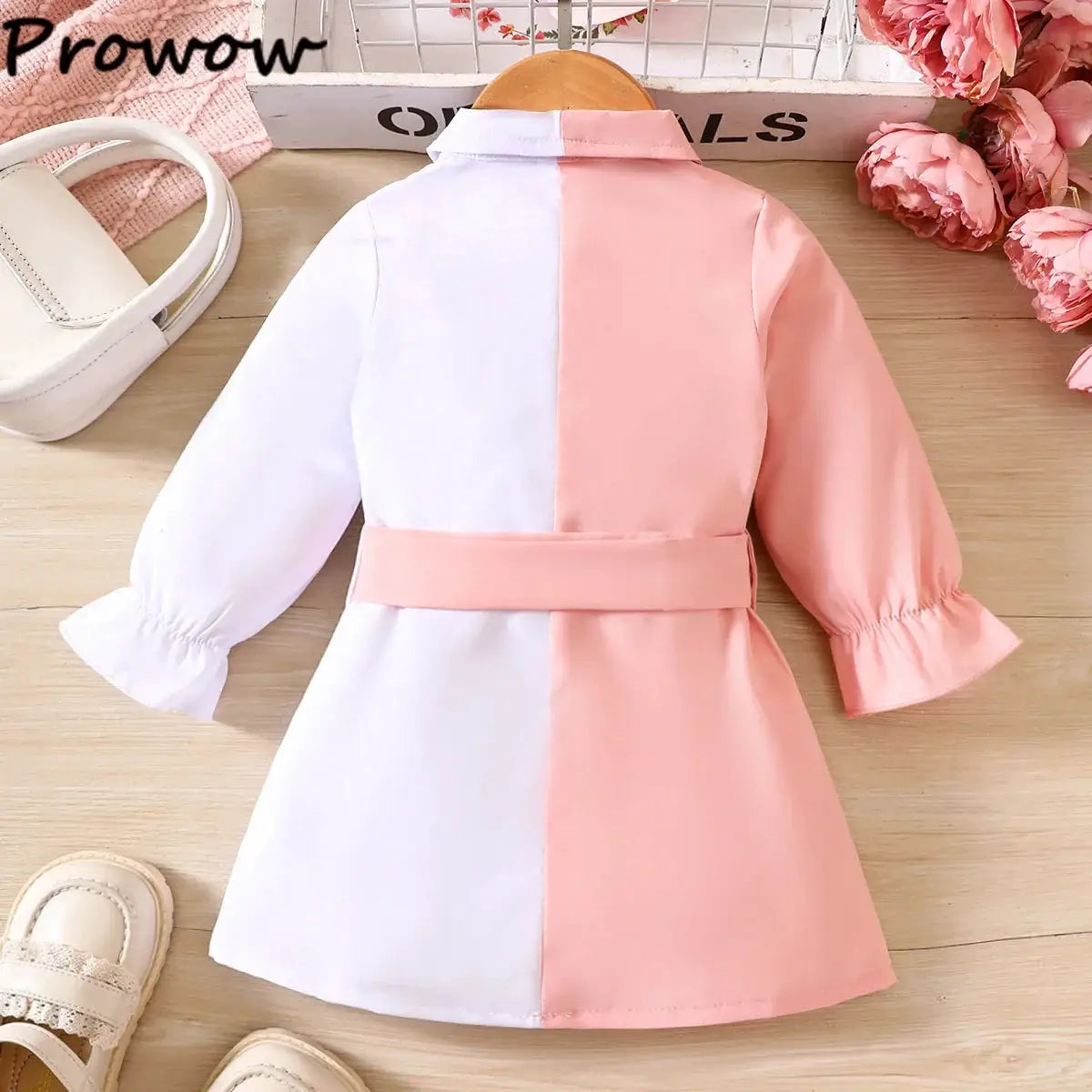 Prowow 3-24M Baby Girls Dresses Long Sleeve Pink White Patchwork Belted Dress For Girl Newborn Baby Clothes Infants by All Mart Bristol Ltd