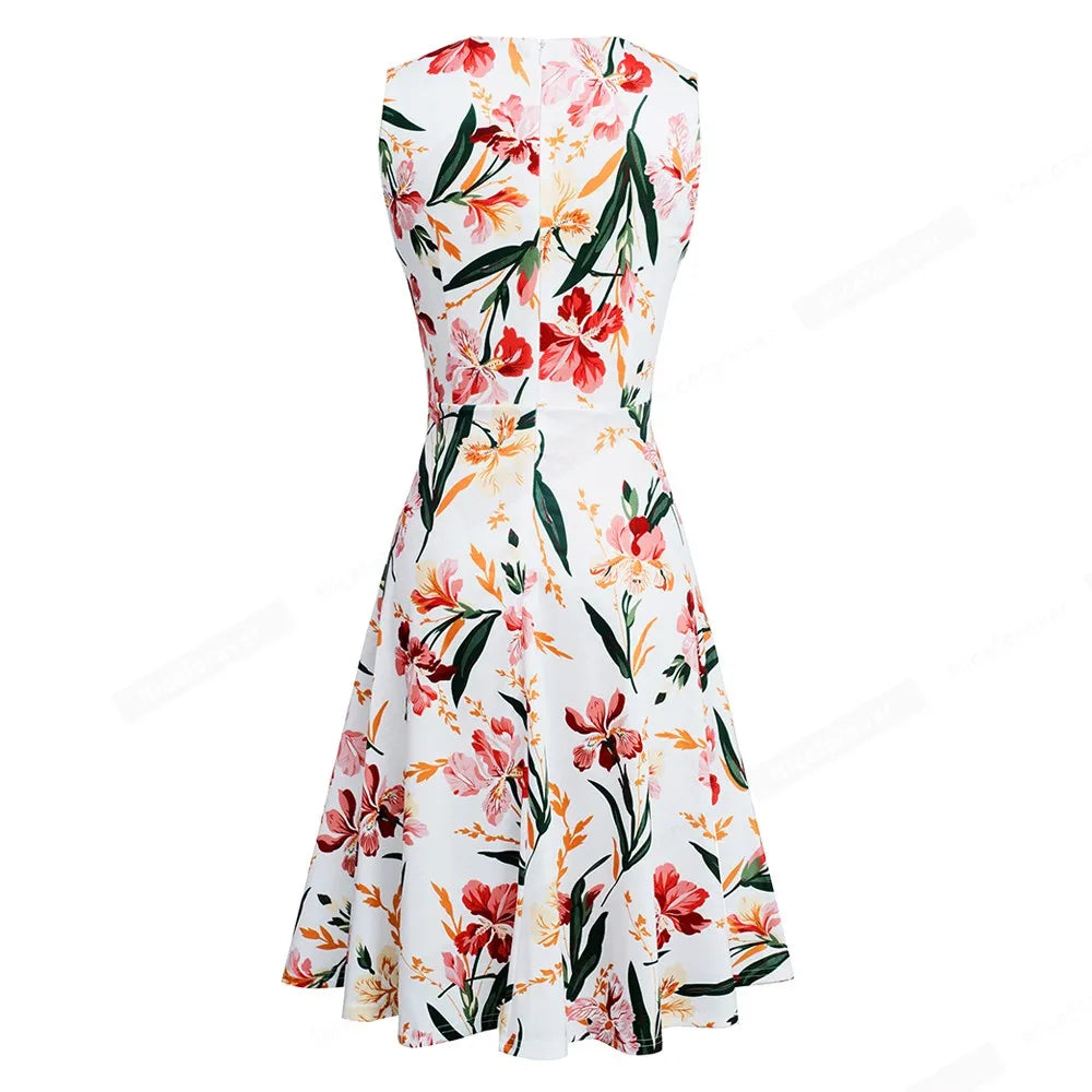 Women Vintage Casual Round Neck A line Summer Elegant Floral Lace Patchwork Sleeveless Tunic Party Swing Dress HA079 by All Mart Bristol Ltd