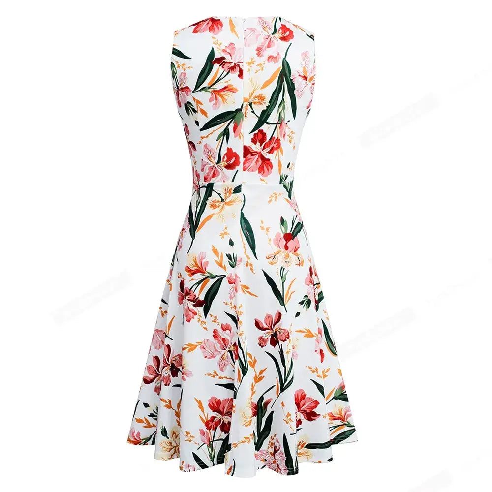 Women Vintage Casual Round Neck A line Summer Elegant Floral Lace Patchwork Sleeveless Tunic Party Swing Dress HA079 by All Mart Bristol Ltd