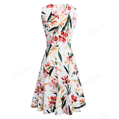 Women Vintage Casual Round Neck A line Summer Elegant Floral Lace Patchwork Sleeveless Tunic Party Swing Dress HA079 by All Mart Bristol Ltd