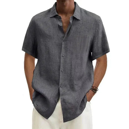 Summer Hot Sale Men's Cotton Linen Short-Sleeved Shirts Men Solid Color Turn-down Collar Casual Beach Style Plus Size Tops by All Mart Bristol Ltd
