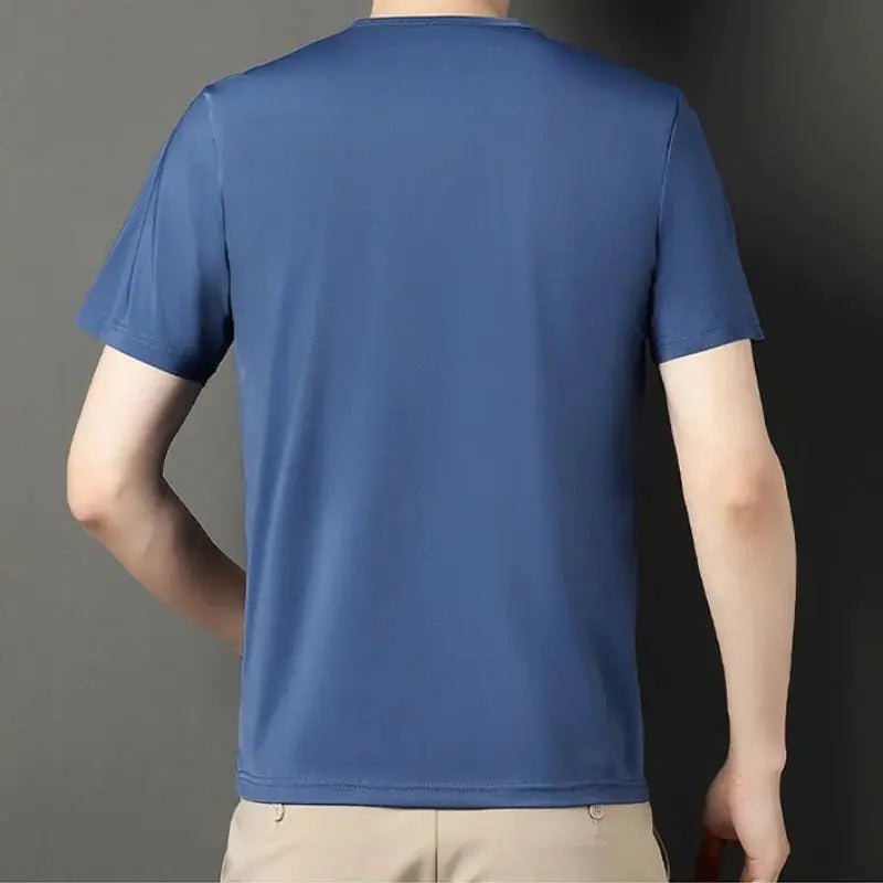 Luxurious Men V-neck T-shirts High end Mulberry Silk Men Short Sleeve Business Tops 2024 Summer Men Casual Tshirt Clothing by All Mart Bristol Ltd