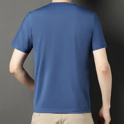 Luxurious Men V-neck T-shirts High end Mulberry Silk Men Short Sleeve Business Tops 2024 Summer Men Casual Tshirt Clothing by All Mart Bristol Ltd