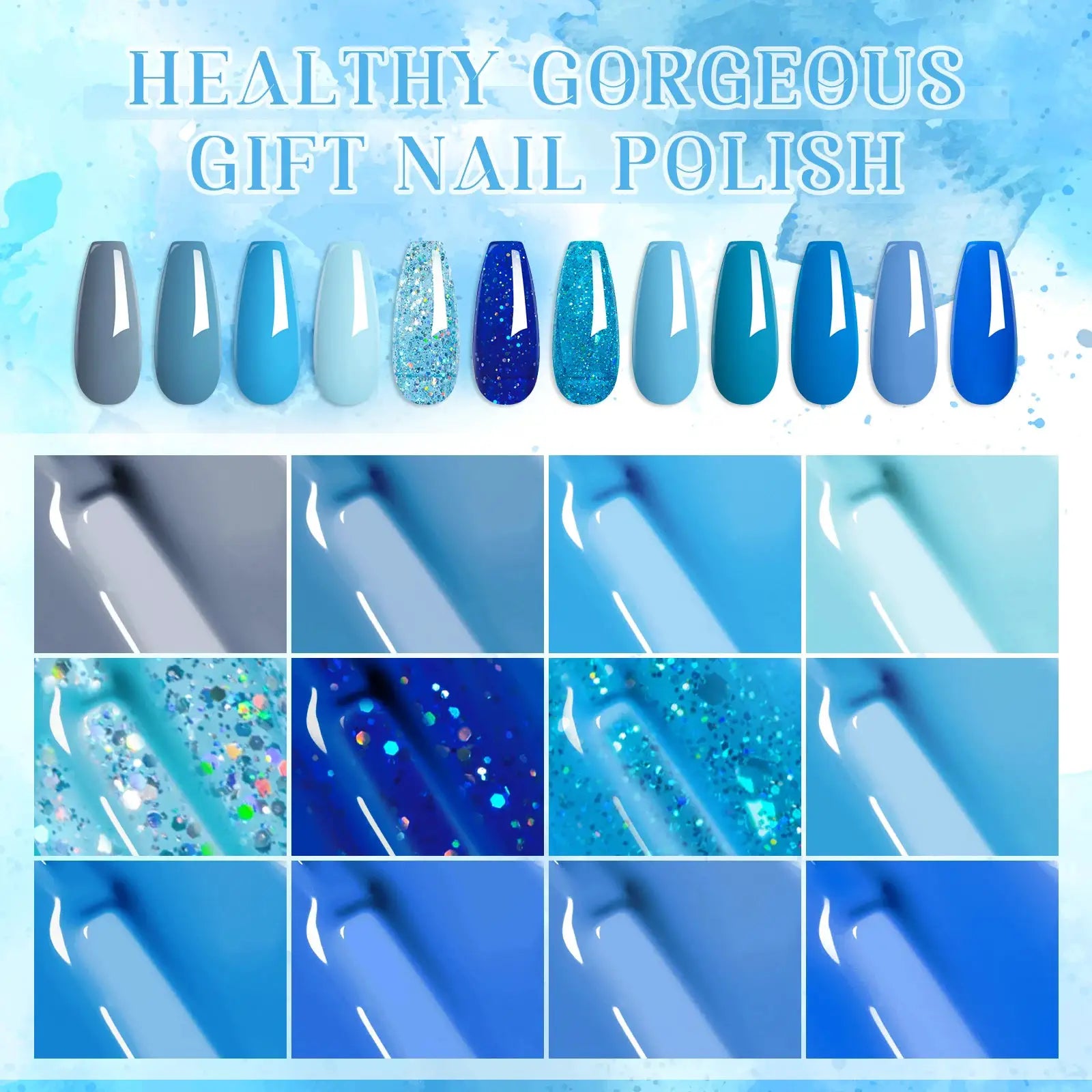 12PCS Nail Polish Gel Set Blue Glitter Color UV Gel Nail Art Manicure Gel Kit Paint For DIY Professionals Varnsh Kit Supplies by All Mart Bristol Ltd