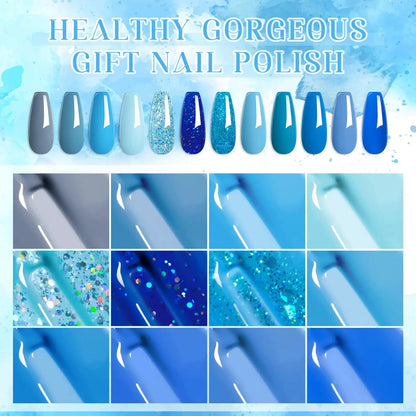 12PCS Nail Polish Gel Set Blue Glitter Color UV Gel Nail Art Manicure Gel Kit Paint For DIY Professionals Varnsh Kit Supplies by All Mart Bristol Ltd