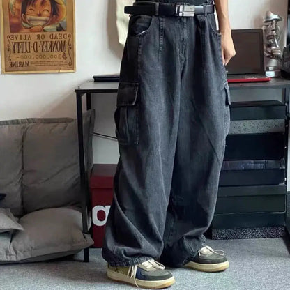 Baggy Jeans Men's Oversize Cargo Korean Black Wide Pants Streetwear Hip Hop Harajuku Male Fashion Straight Denim Pants by All Mart Bristol Ltd