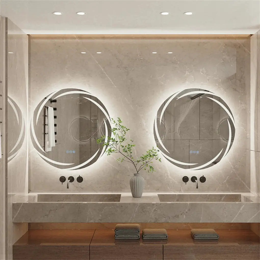 Anti-fog LED Bathroom Mirror Circle Backlit HD Wall Mounted Vanity Mirror Shatterproof 3 Colors Lights Adjust by All Mart Bristol Ltd