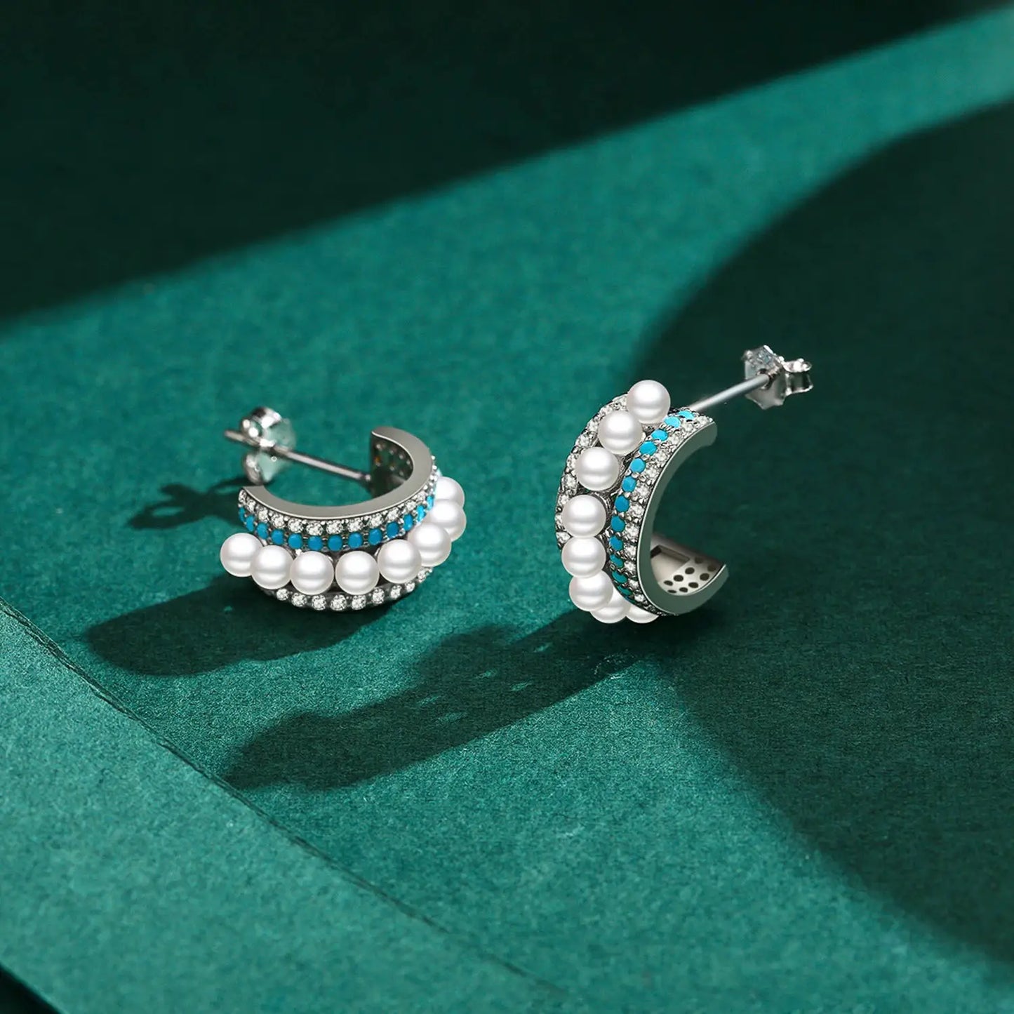 Modian Luxury Turquoise Ear Studs Real 925 Sterling Silver Pearl Charm Female Sparkling Stud Earrings For Women Brand Jewelry by All Mart Bristol Ltd