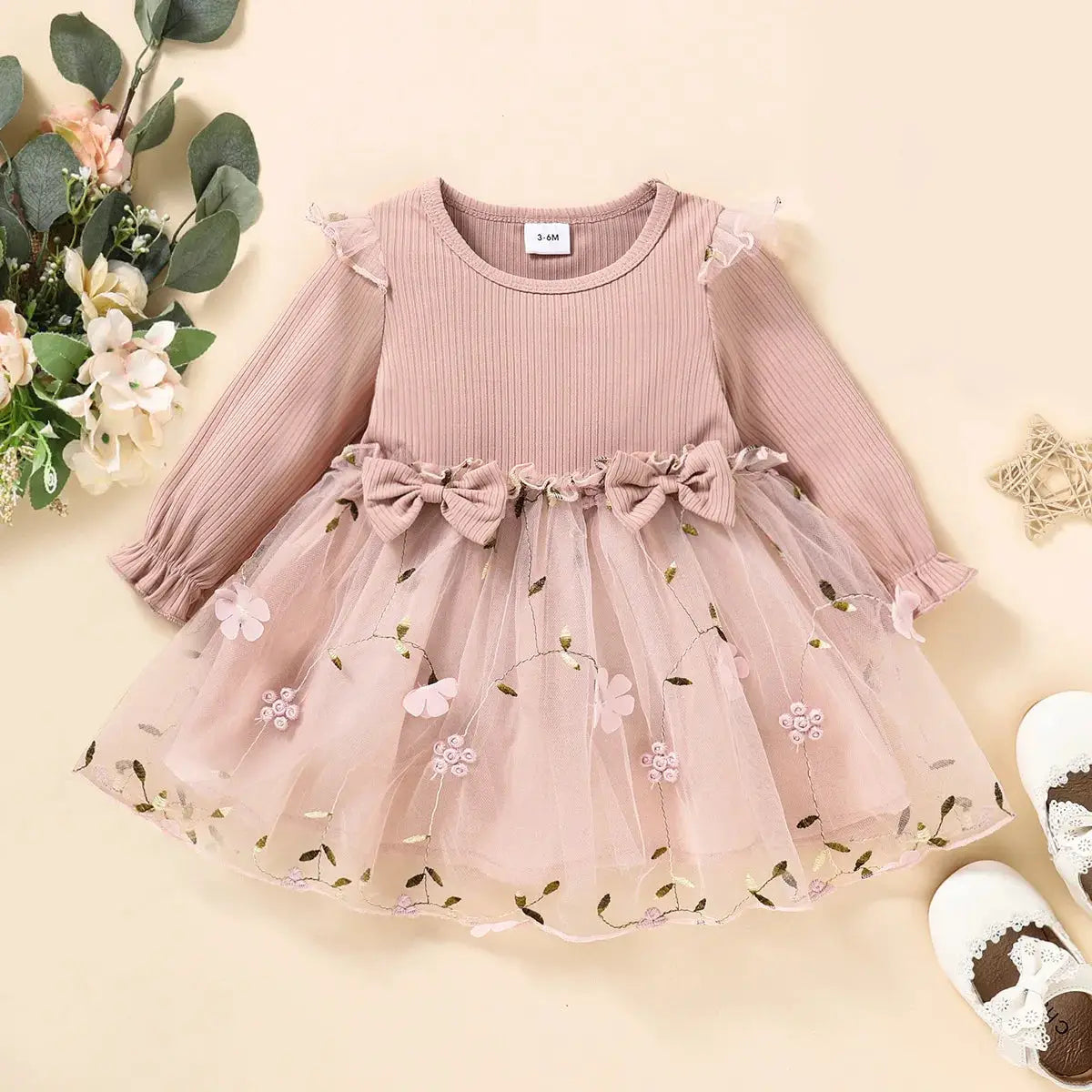 Prowow 3-24M Baby Girls Dresses Long Sleeve Pink White Patchwork Belted Dress For Girl Newborn Baby Clothes Infants by All Mart Bristol Ltd
