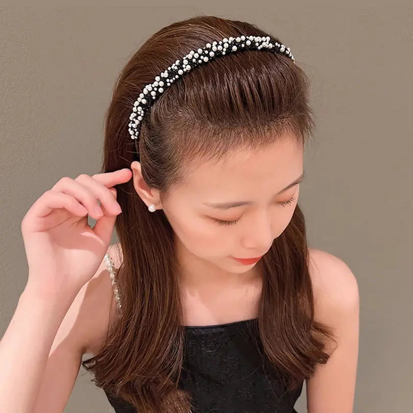 AWAYTR Women Pearl Rhinestones Antislip Hairband For With Teeth Hair Band Headband Hair Hoop Bezel Fashion Hair Accessories by All Mart Bristol Ltd