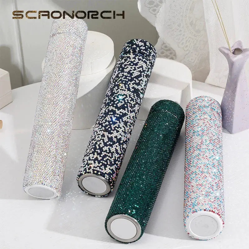Creative Bling Slender Vacuum Flask Stainless Steel Water Bottle Tumbler Thermos Rhinestone Travel Portable Insulated Cup Mug by All Mart Bristol Ltd