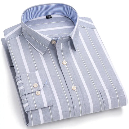 Men's Trendy Plaid Striped Lapel Collar Design Cotton Dress Shirts, Long Sleeve Casual Button Up Commuter Shirt For Spring/Fall by All Mart Bristol Ltd