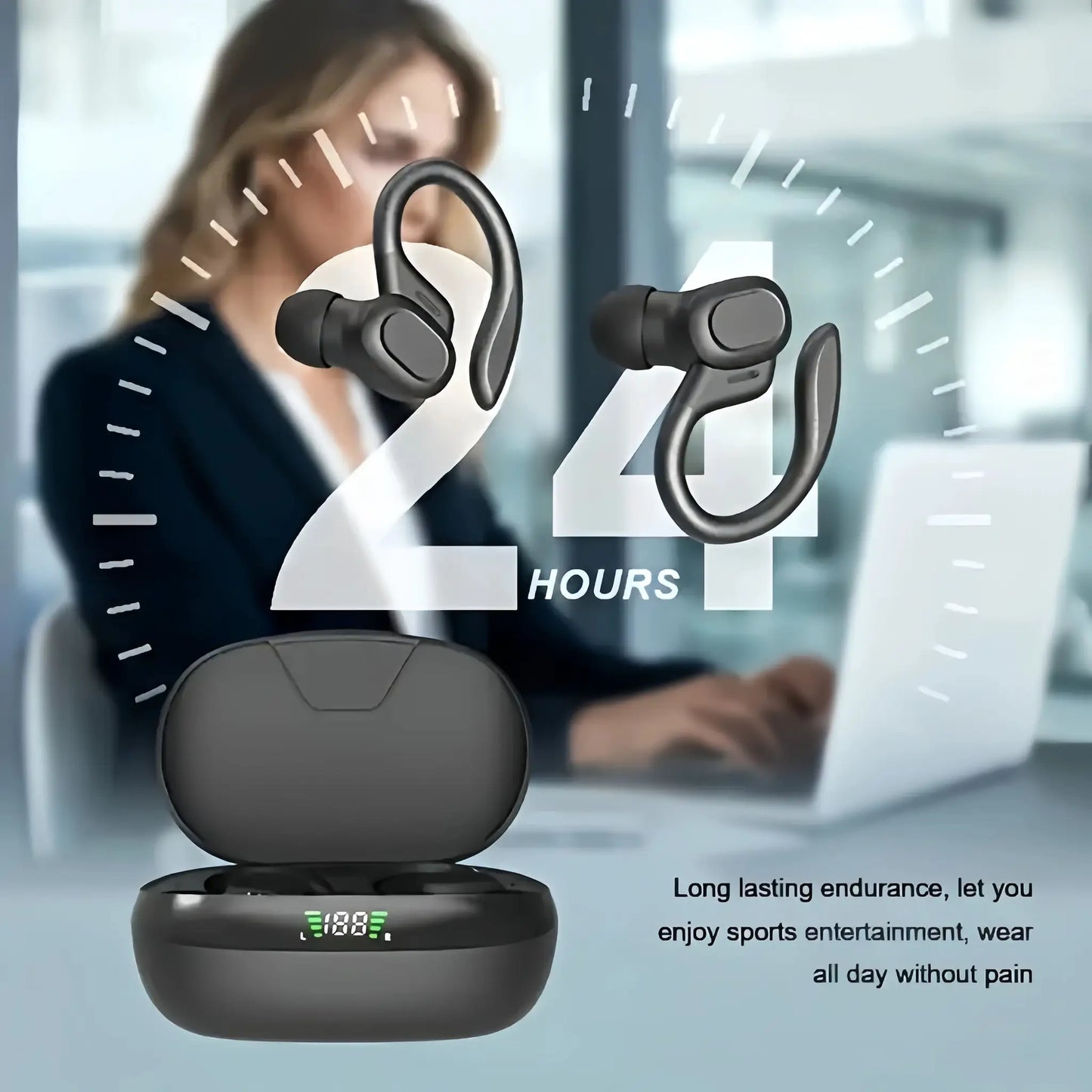 True Wireless Earbuds, Tws Headphones with Microphone, Sports Ear Clip Headphones, Stereo In-Ear Headphones with Led Display by All Mart Bristol Ltd