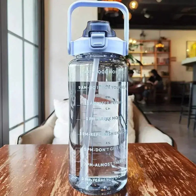 2L Water Bottle Portable Straw Plastic Water Cup for Outdoor Sports Fitness Adult High Value Big Fat Cup with Time Marker by All Mart Bristol Ltd