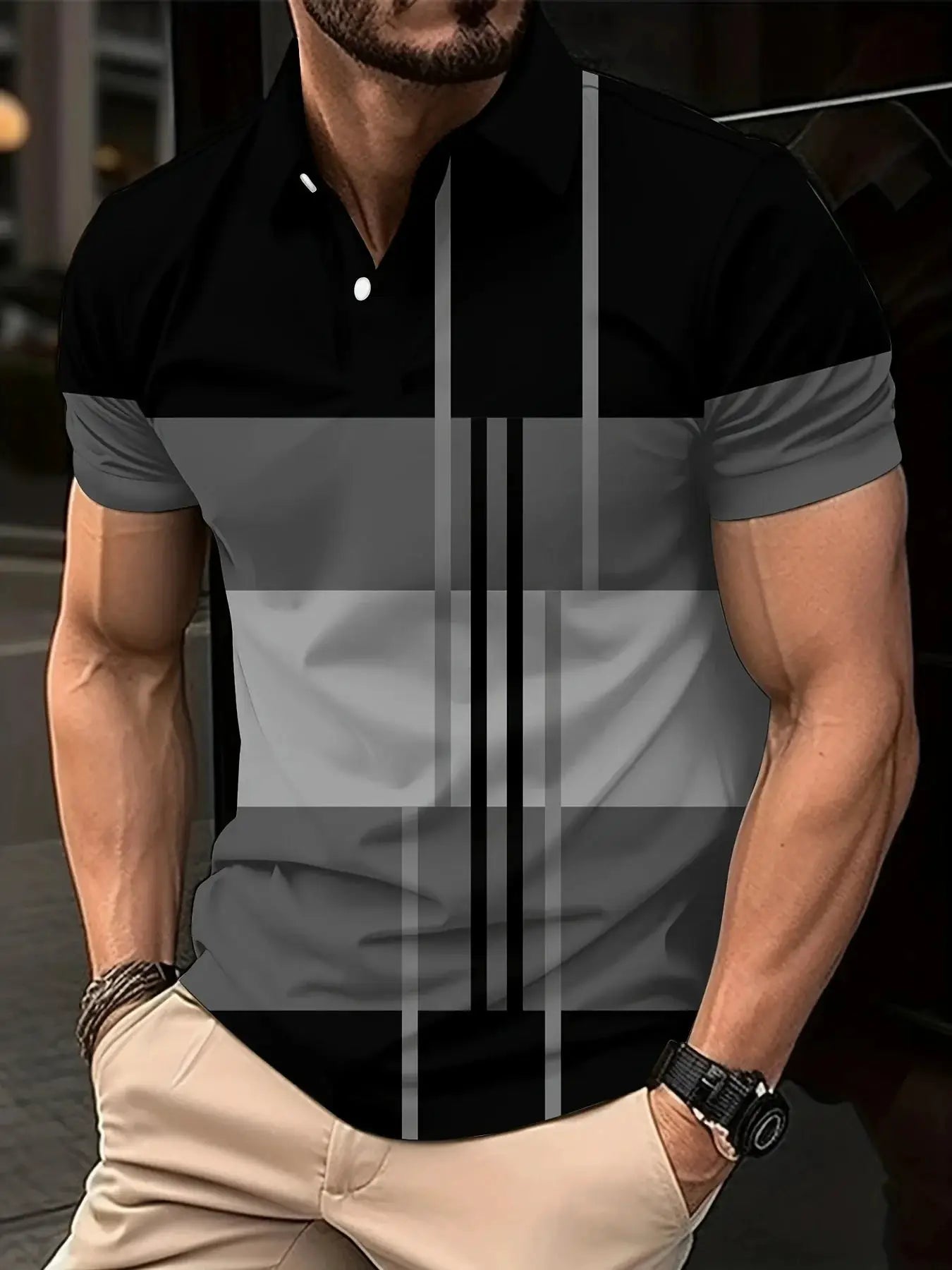 New Male Golf Stripe Polo Men's Casual Short-Sleeved Polo Shirt Solid Color Lapel Fashion Business Sports Breathable T-Shirt Top by All Mart Bristol Ltd