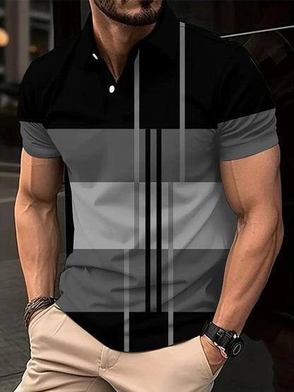 New Male Golf Stripe Polo Men's Casual Short-Sleeved Polo Shirt Solid Color Lapel Fashion Business Sports Breathable T-Shirt Top by All Mart Bristol Ltd