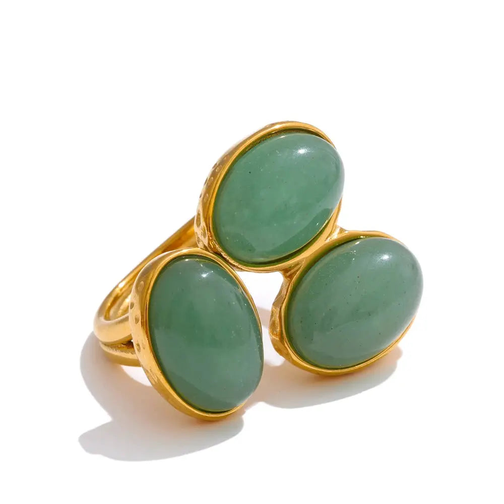 Yhpup Natural Aventurine Agate Stone Shell Pearl Flower Adjustable Ring Fashion Stainless Steel Charm Finger Jewelry Accessories by All Mart Bristol Ltd