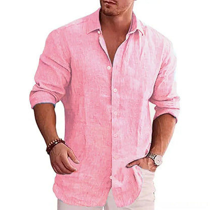 Cotton Linen Autumn Hot Selling Men's Long Sleeve Shirt Solid Color Casual Style Plus Size Men's Casual Linen Shirt by All Mart Bristol Ltd
