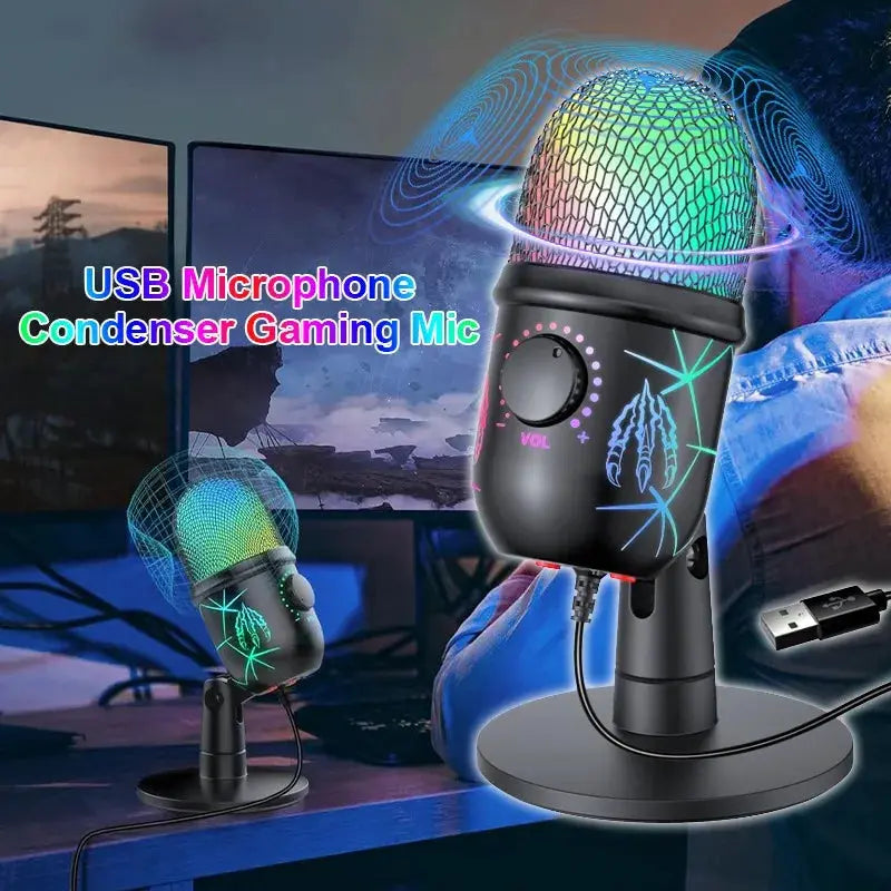 USB Microphone for Live Streaming Karaoke V5 Noise Cancelling Gaming Condenser Microphone with Mobile Phone Standphon by All Mart Bristol Ltd
