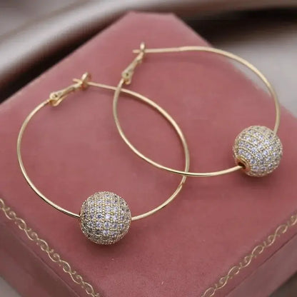 Real Gold Plated Korea Hot Selling Fashion Jewelry Round Zircon Beads Swivel Earrings Luxury Women's Prom Party Accessories by All Mart Bristol Ltd