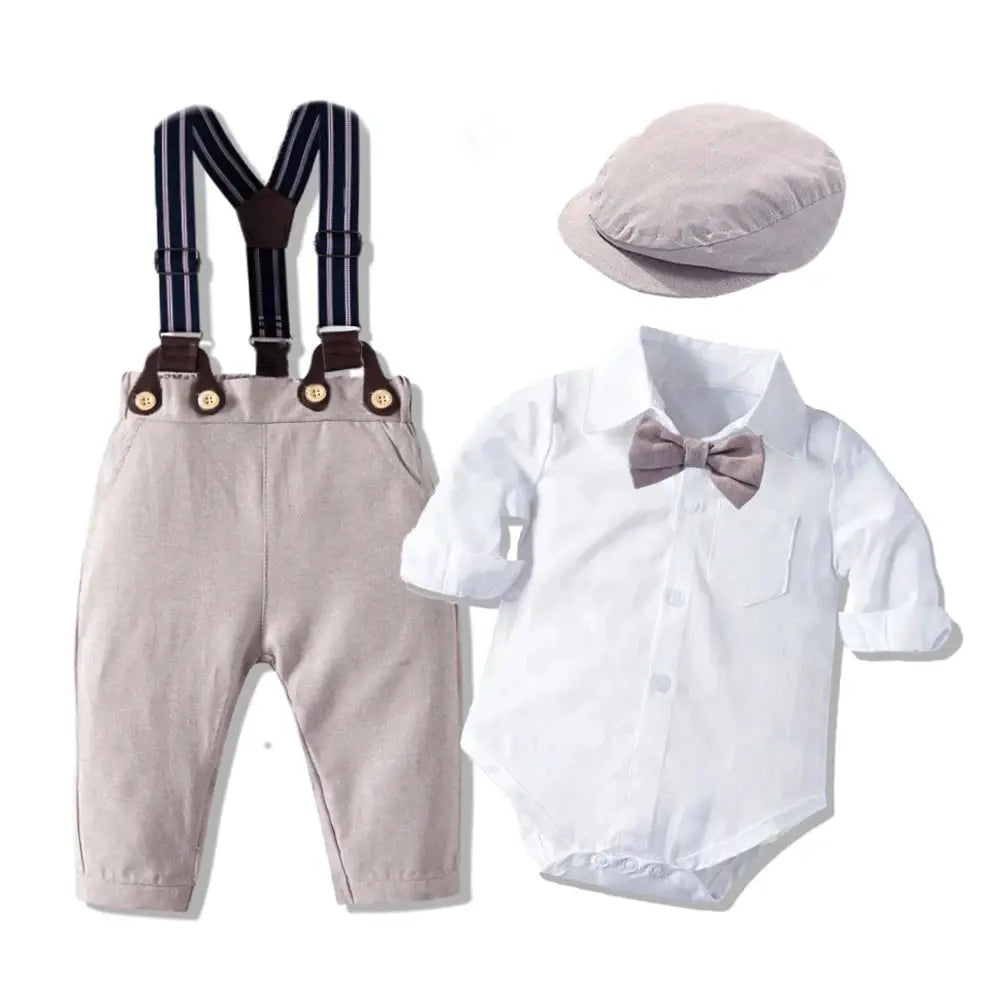 Baby Boy Birthday Gentleman Romper Clothes Set with Hat Cotton Spring Fall Toddler Kid Printed Bodysuit Dress Infant Outfit Suit by All Mart Bristol Ltd