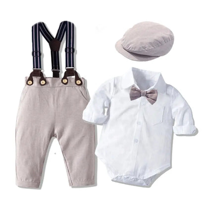 Baby Boy Birthday Gentleman Romper Clothes Set with Hat Cotton Spring Fall Toddler Kid Printed Bodysuit Dress Infant Outfit Suit by All Mart Bristol Ltd