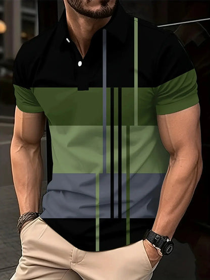 New Male Golf Stripe Polo Men's Casual Short-Sleeved Polo Shirt Solid Color Lapel Fashion Business Sports Breathable T-Shirt Top by All Mart Bristol Ltd