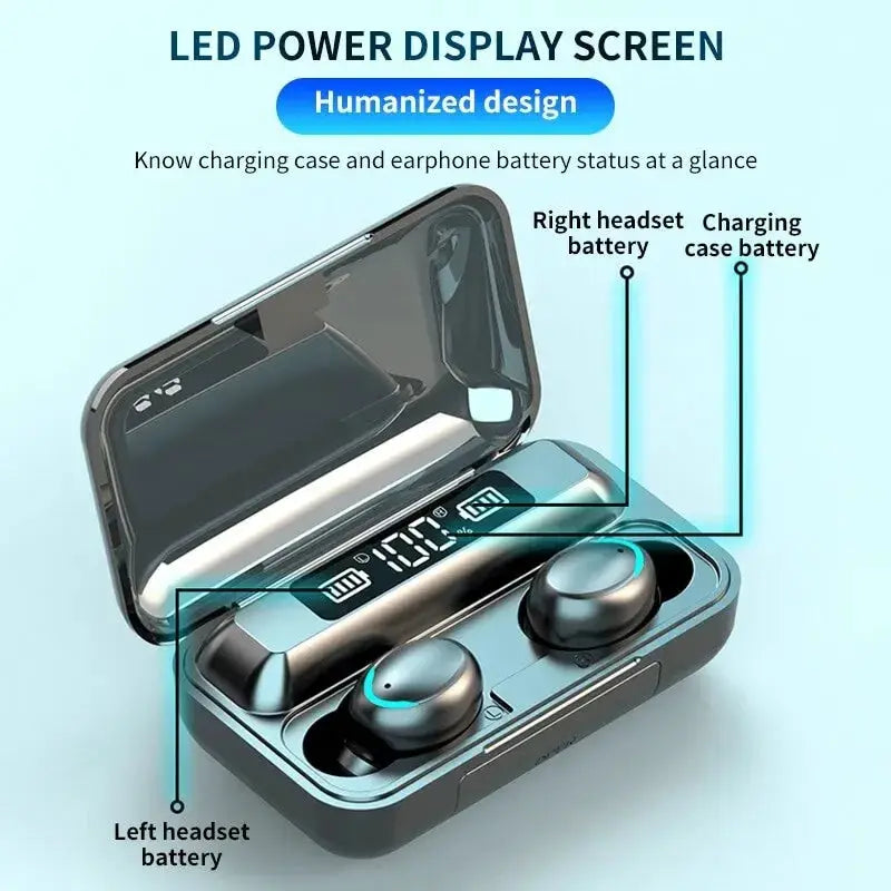 F9 Wireless Earphones Bluetooth TWS LED Dislpaly Binaural Headset Waterproof HD Calling CVC 8.0 Noise Reduction Headphones by All Mart Bristol Ltd