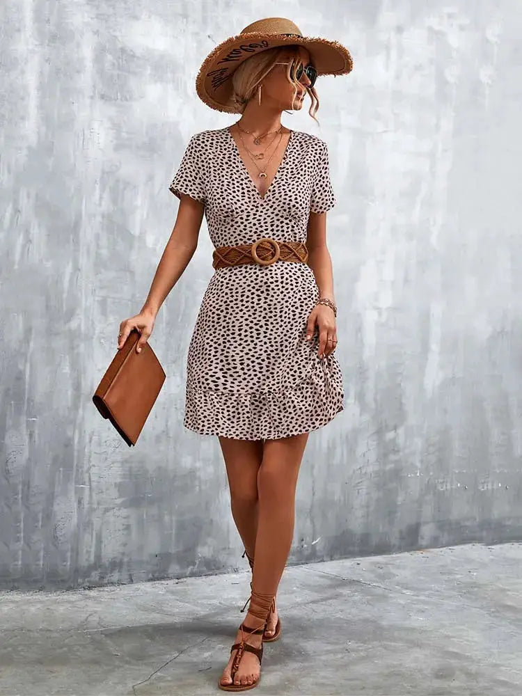 Summer Short Boho Dress Women V Neck Print Floral Party Dress Ladies Bohemian Flower Mini Dress For Women by All Mart Bristol Ltd