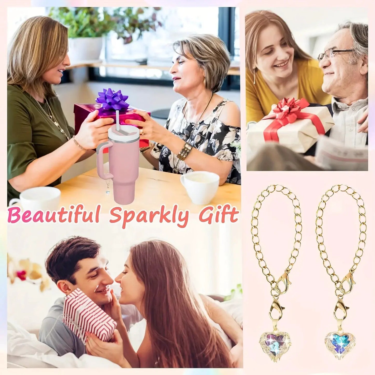 2pcs/pack Heart-Shaped Crystal Charms For Tumblers, 0.59inch Golden Chain Cup Accessories, Beverage Identifier For Stanley Cups by All Mart Bristol Ltd