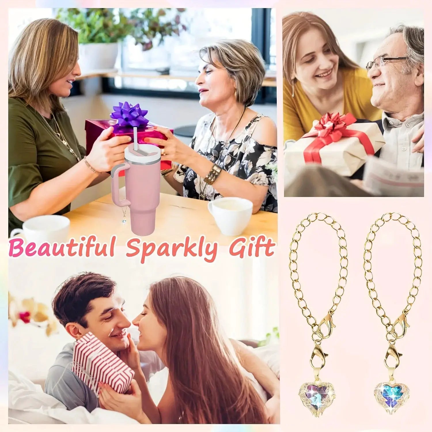 2pcs/pack Heart-Shaped Crystal Charms For Tumblers, 0.59inch Golden Chain Cup Accessories, Beverage Identifier For Stanley Cups by All Mart Bristol Ltd