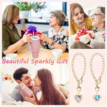 2pcs/pack Heart-Shaped Crystal Charms For Tumblers, 0.59inch Golden Chain Cup Accessories, Beverage Identifier For Stanley Cups by All Mart Bristol Ltd