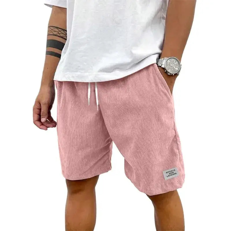 Summer Men's Solid Corduroy Shorts with Drawstring Casual Elastic Waist Fit for Outdoor Daily Activities Streetwear by All Mart Bristol Ltd