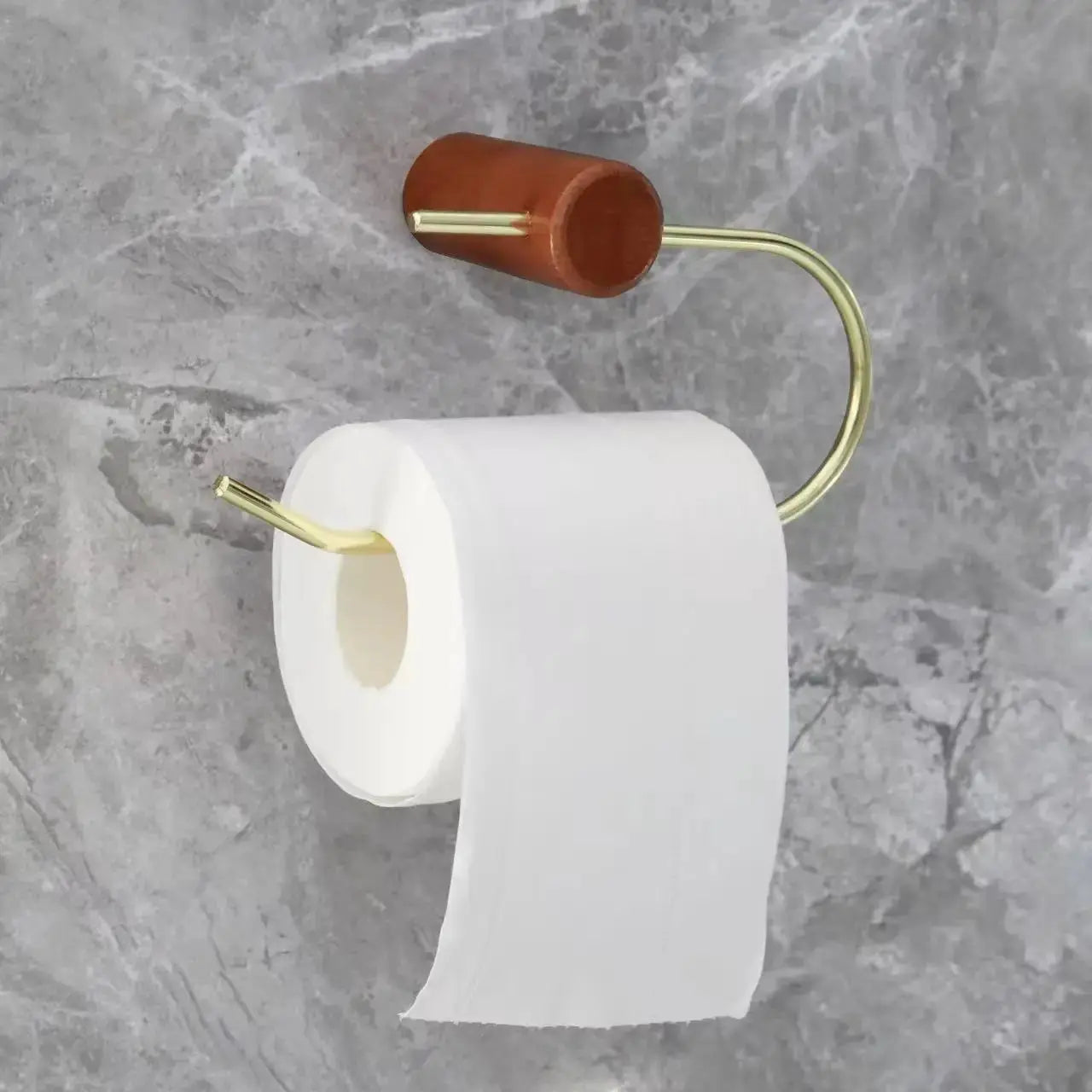 Wood Toilet Paper Holder No Drill Kitchen Storage Brass Towel Hanger Bathroom Accessories Self-Adhesive Wall Mounted Tissue Rack by All Mart Bristol Ltd