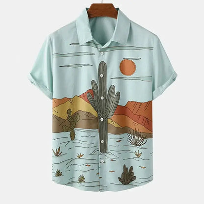 Desert Cactus Shirt For Men 3D Print Summer Hawaiian Harajuku Fashion Shirt Top Blouse Short Sleeves Street Vacation Beachwear by All Mart Bristol Ltd