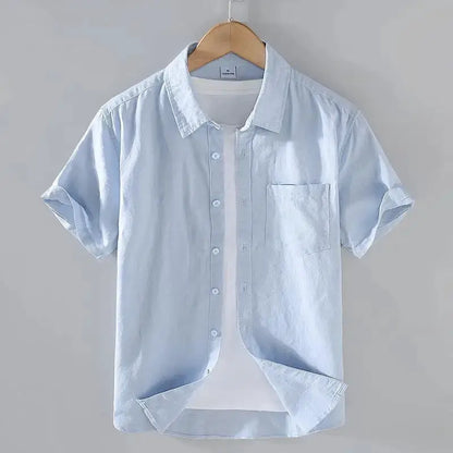 Men's Cotton Linen Short-Sleeved Shirt Summer Streetwear Plain Color Stand Collar Casual Beach Style plus Size M-3XL by All Mart Bristol Ltd