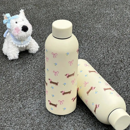 500ml Insulated Cup Stainless Steel Bowknot Dachshund Water Bottle Double Wall Small-mouth Travel Insulated Flask Daily Travel by All Mart Bristol Ltd