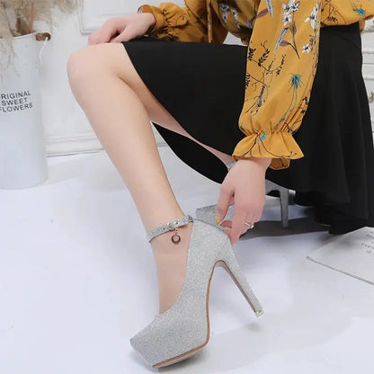 Fashion Wedding Shoes Women High Heels Women Pumps Bride Shoes Platform Super High Heel 12cm Black Silver A2177 by All Mart Bristol Ltd
