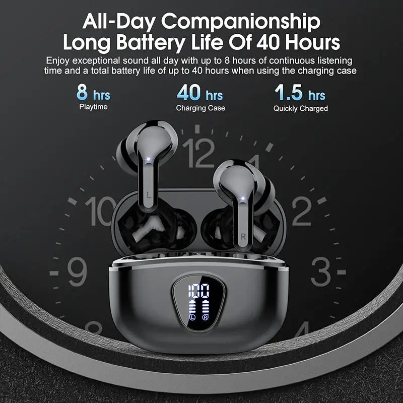 Wireless Earbuds BT5.3 Headphones HiFi Stereo EarBuds with ENC Noise Cancelling Mic 48H LED Display IP7 Waterproof Earphones by All Mart Bristol Ltd