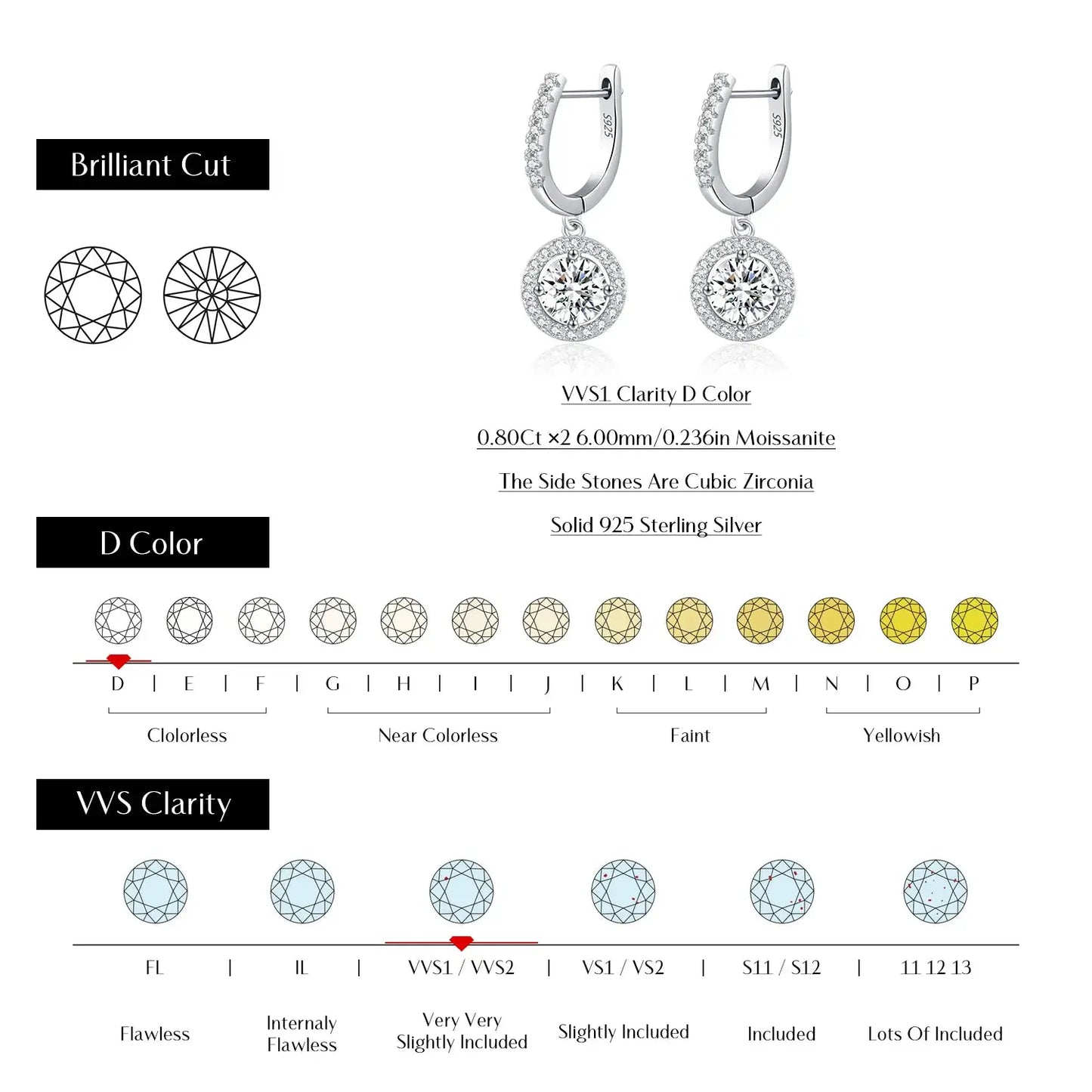 MODIAN D Color Moissanite Drop Earrings 925 Sterling Silver Halo Dangle Earrings For Women Wedding Engagement Fine Jewelry Gift by All Mart Bristol Ltd