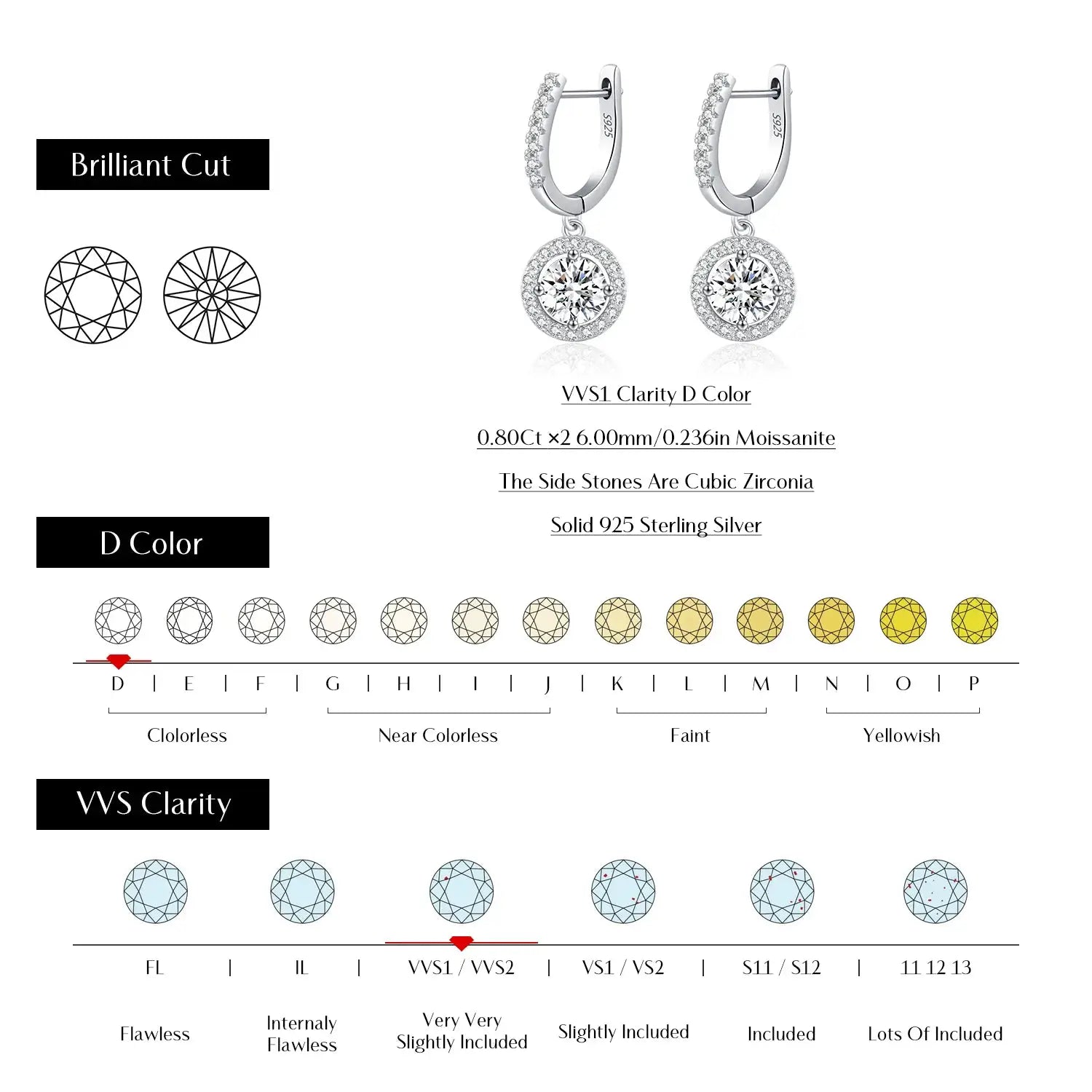 MODIAN D Color Moissanite Drop Earrings 925 Sterling Silver Halo Dangle Earrings For Women Wedding Engagement Fine Jewelry Gift by All Mart Bristol Ltd