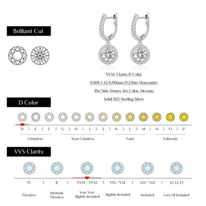 MODIAN D Color Moissanite Drop Earrings 925 Sterling Silver Halo Dangle Earrings For Women Wedding Engagement Fine Jewelry Gift by All Mart Bristol Ltd