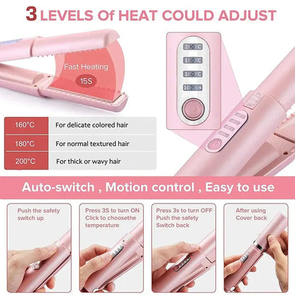 2-IN-1 Cordless Electric Heating Hair Straightener Rechargeable Travel Double Use Straight Hair Straightener And Curling Iron by All Mart Bristol Ltd
