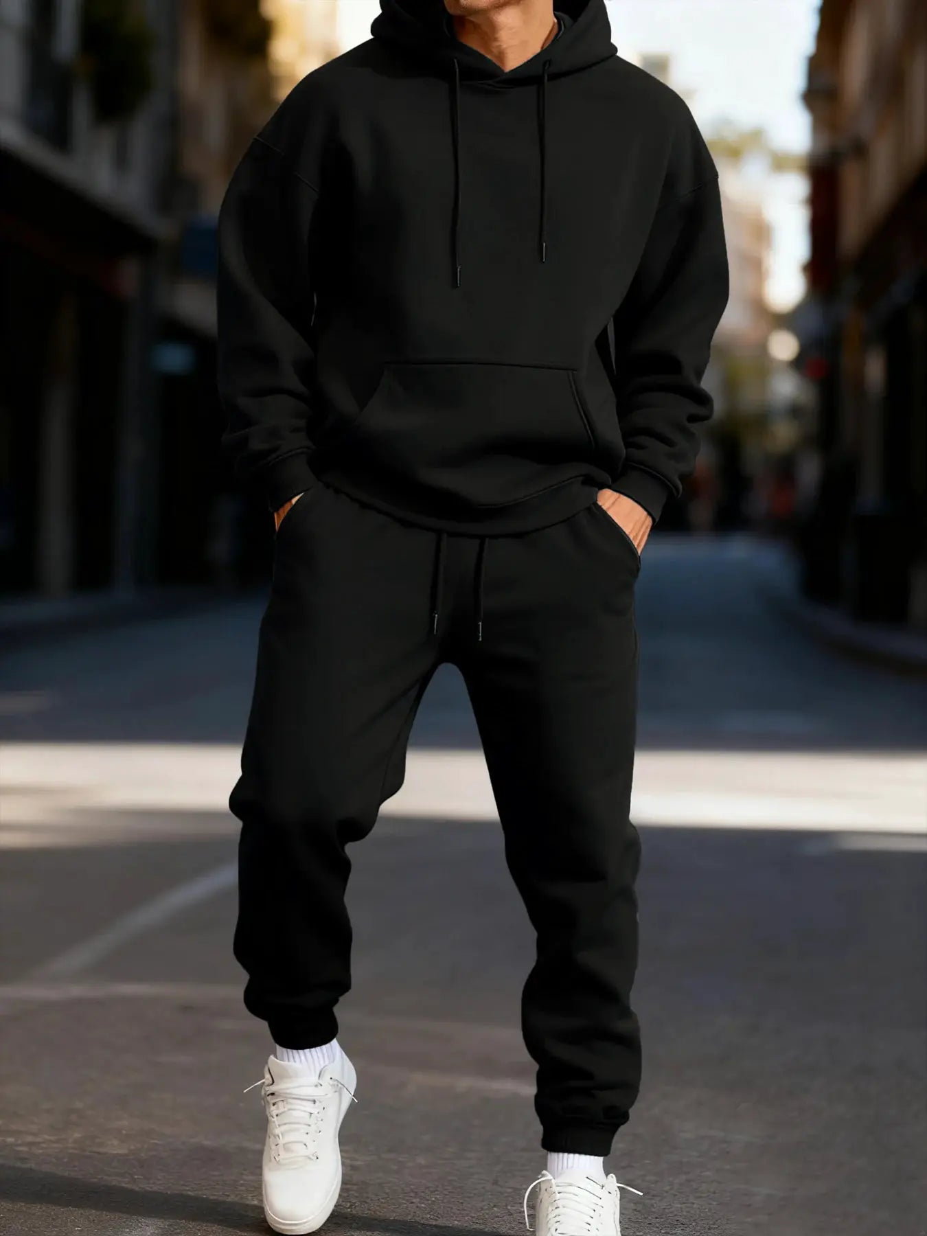 Man's Hoodie Set Winter Solid Color Two Pices Sets Long-Length Street Clothes Casual Sports Sweatpant Hoody Unisex Fashion Suit by All Mart Bristol Ltd