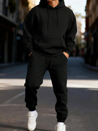 Man's Hoodie Set Winter Solid Color Two Pices Sets Long-Length Street Clothes Casual Sports Sweatpant Hoody Unisex Fashion Suit by All Mart Bristol Ltd