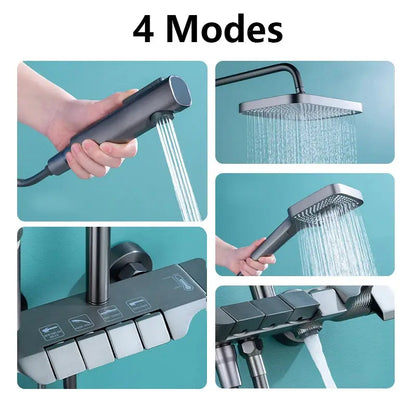 Grey Shower System Set Bathroom Digital LED Rain Showers Faucet Brass Bath Thermostat Rainfall Shower 4 Way with Bidet Taps Sets by All Mart Bristol Ltd